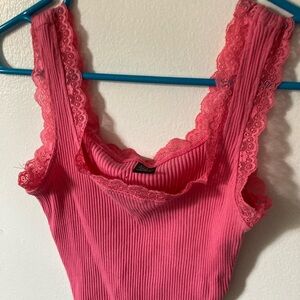 SHEIN Pink Lace Trim Crop Top